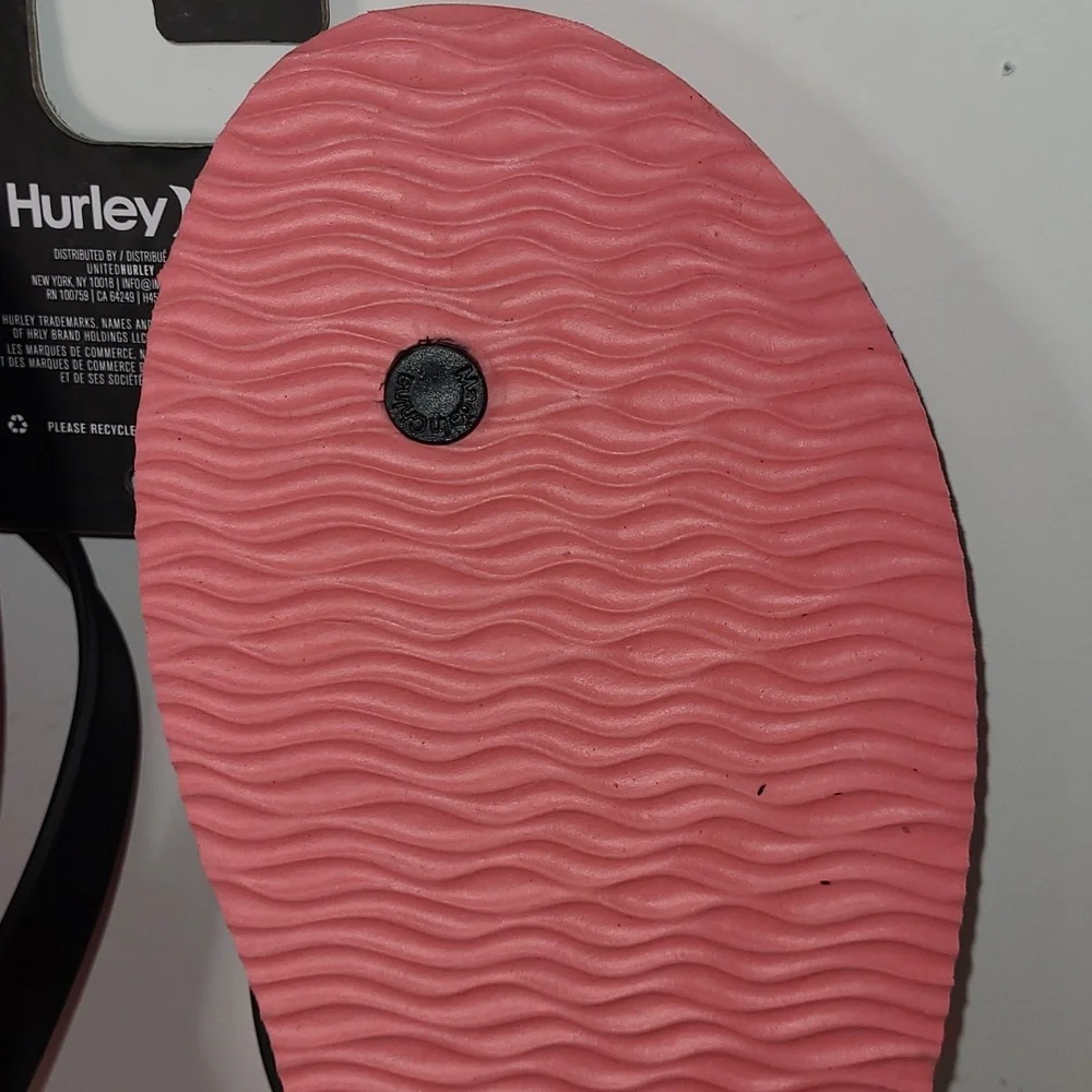 Hurley Mens Palm Trees Print Beach Pool Sandals Thongs Size 12 Pink / Black - Picture 9 of 9
